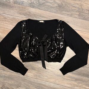 Stylish Black Sequin Women's Sweater 80%Wool